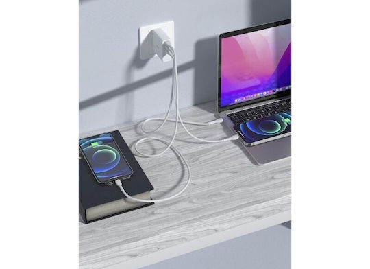 Devia Φορτιστής Χωρίς Καλώδιο GaN με Θύρα USB-A και 2 Θύρες USB-C 140W Power Delivery Λευκός (Extreme Speed Series)