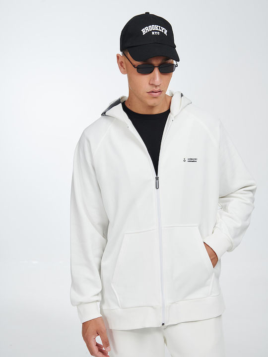 P/Coc Men's Sweatshirt Jacket with Hood and Pockets Off white.