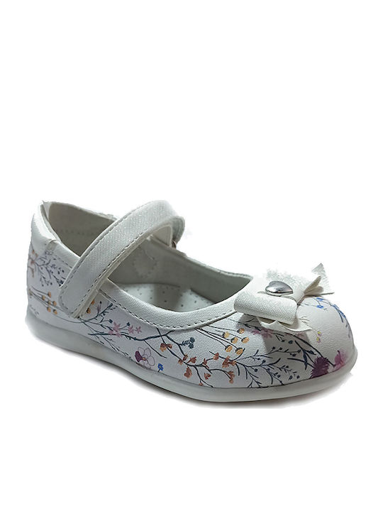 Kids Anatomic Leather Ballerinas with Hoop & Loop Closure White