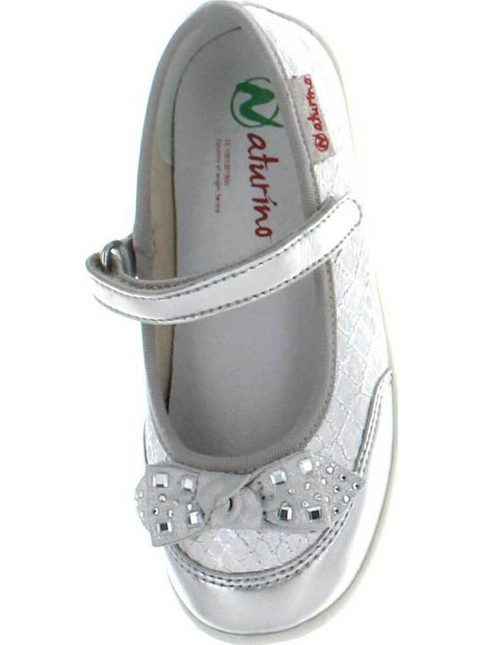 Παιδικές Μπαλαρίνες mit Bügel- und Schleifenverschluss Stoff Silber