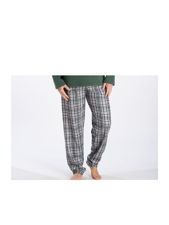 Relax Anatomic Men's Winter Cotton Checked Pajama Pants Green