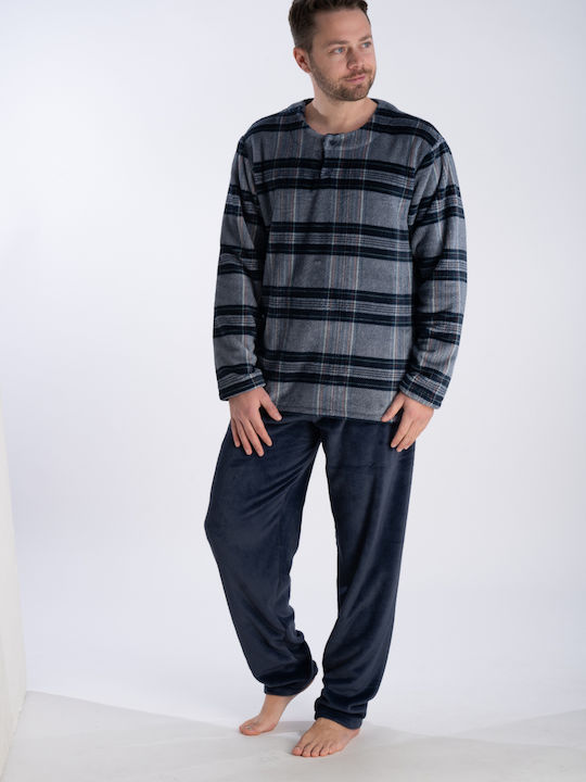 Relax Lingerie Men's Winter Checked Pajama Pants Blue