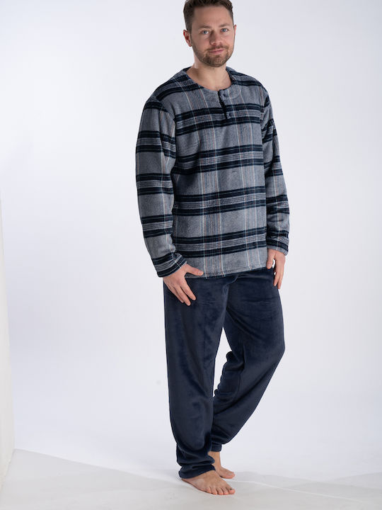 Relax Lingerie Men's Winter Checked Pajama Pants Blue