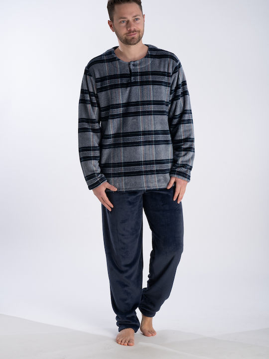 Relax Lingerie Men's Winter Checked Pajama Pants Blue