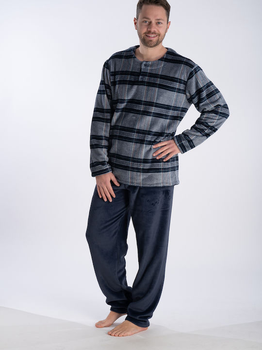 Relax Lingerie Men's Winter Checked Pajama Pants Blue