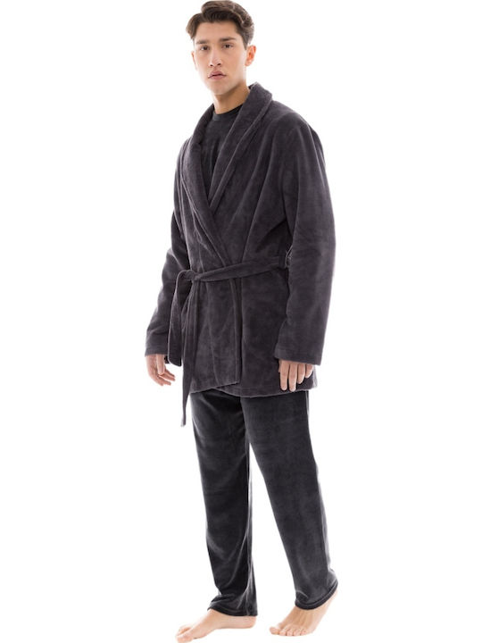 Ulisse Χειμερινή Ανδρική Ρόμπα Fleece Γκρι