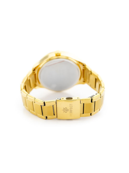 Perfect Ανδρικό Ρολόι 42mm Μπαταρίας με Χρυσό Μεταλλικό Μπρασελέ