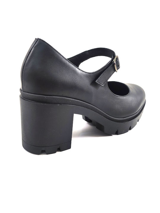 Pegabo Leather Black Heels with Strap