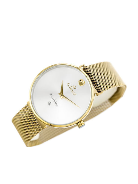 G.Rossi Herrenuhr 39mm Batterie mit Gold Metallarmband