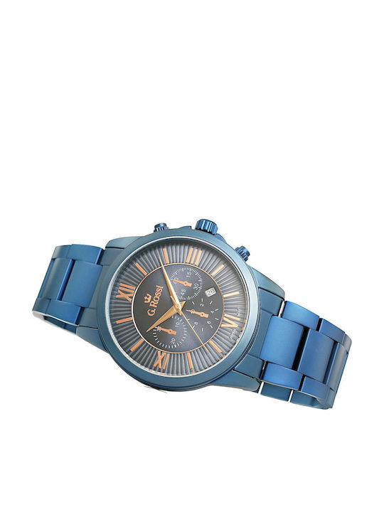 G.Rossi Herrenuhr Batterie mit Blau Metallarmband