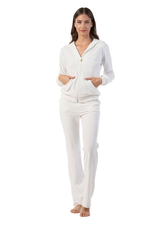 Secret Point Damen-Sweatpants-Set Εκρού Samt