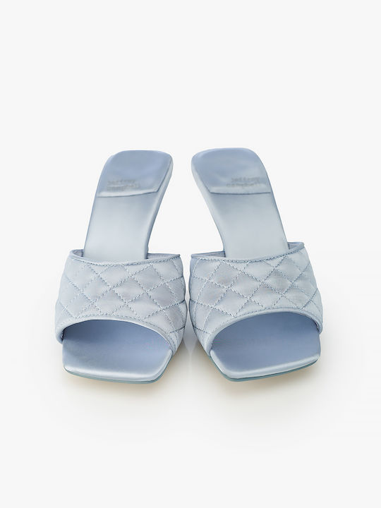 Mr-big-q Leather Mules with Chunky High Heel in Light Blue Color