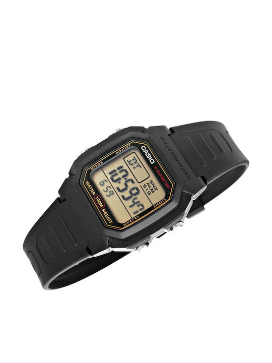 Casio Ψηφιακό Ανδρικό Ρολόι 13mm Μπαταρίας με Μαύρο / Μαύρο Καουτσούκ Λουράκι