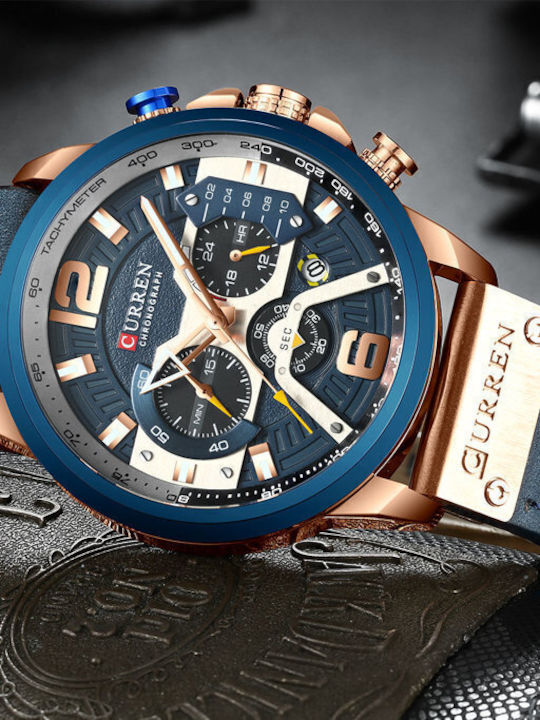Curren 8329 Men's Watch 48mm Chronograph Battery with Blue / Blue Leather Strap