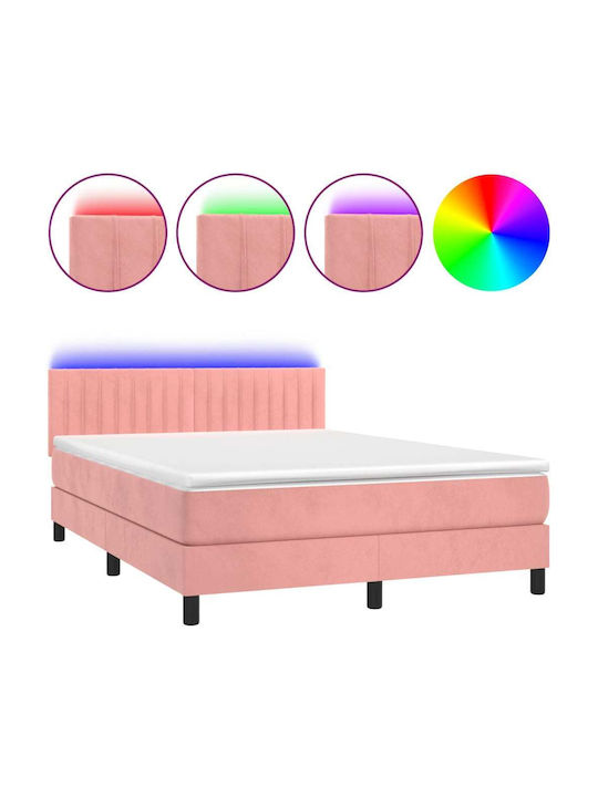 Boxspring Bed Double Fabric Upholstered Pink with Mattress 140x200cm