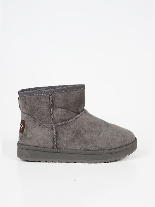 Suede Women's Ankle Boots with Fur Gray