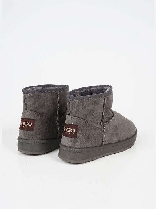 Suede Women's Ankle Boots with Fur Gray