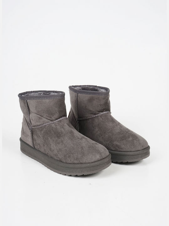 Suede Women's Ankle Boots with Fur Gray