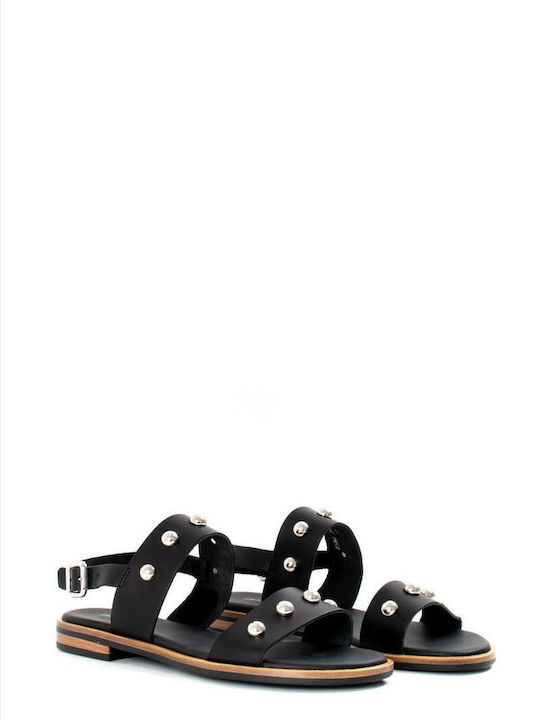 Frau Leather Women's Flat Sandals in Black Color