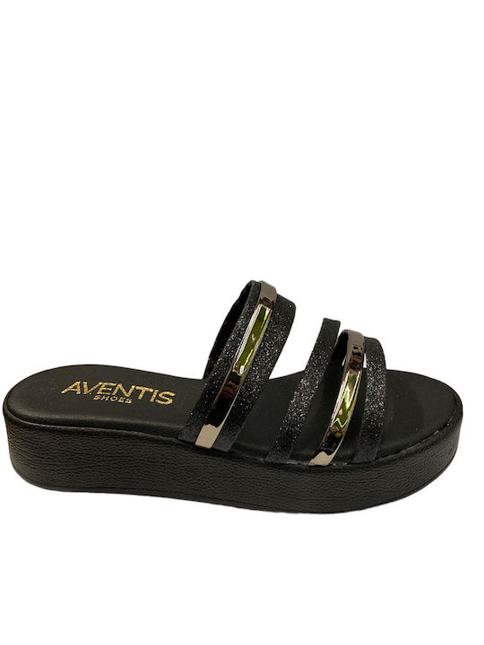 Parex Women's Flat Sandals Flatforms in Black Color