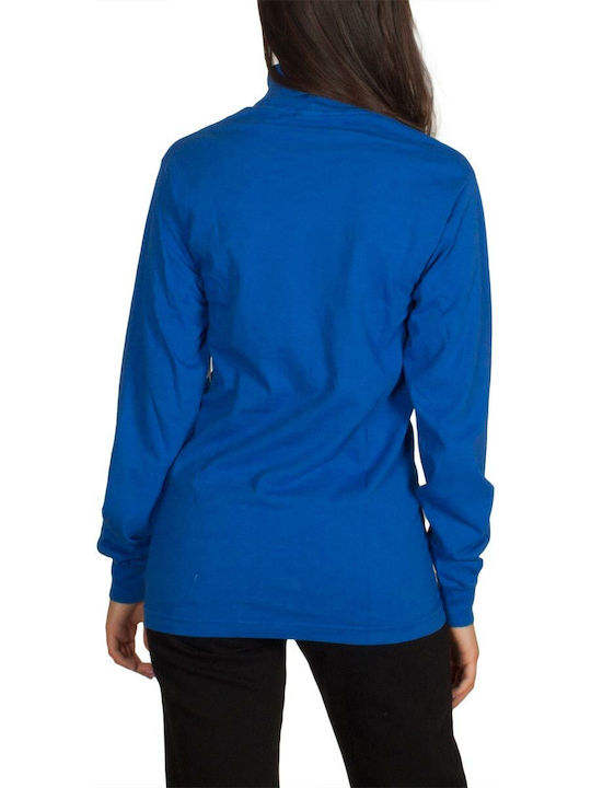 Obey Women's Blouse Cotton Long Sleeve Turtleneck Blue Roulette