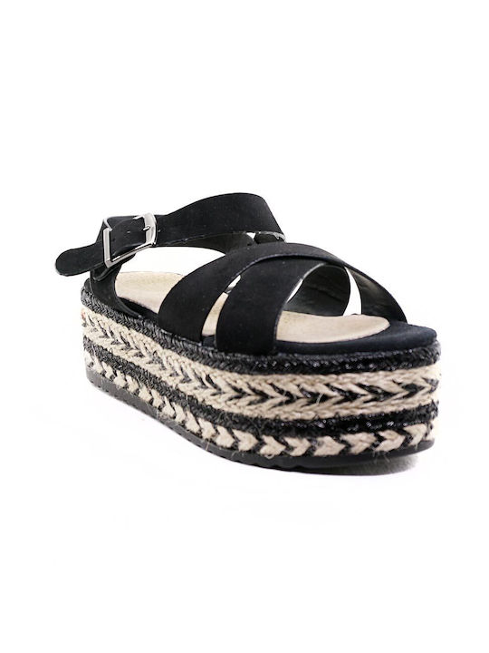 Pops Women's Flat Sandals Flatforms in Black Color