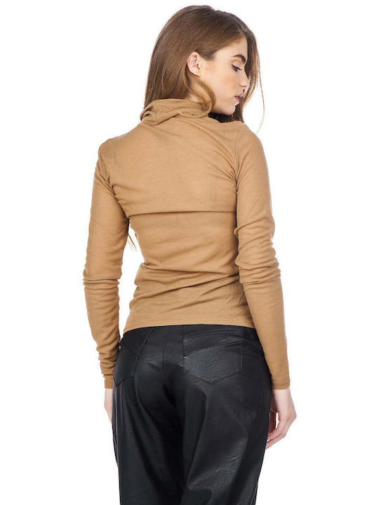 Only Women's Blouse Long Sleeve Turtleneck Brown