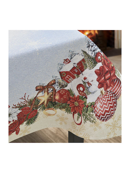 Lino Home Christmas Tablecloth Square Fabric White L160xW160cm.