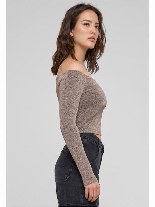 Women's Blouse Off-Shoulder Long Sleeve Gold