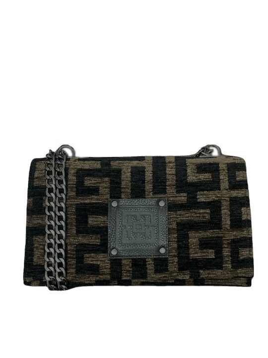 Midneto Delos Brown Black Chenille Labyrinth Bag