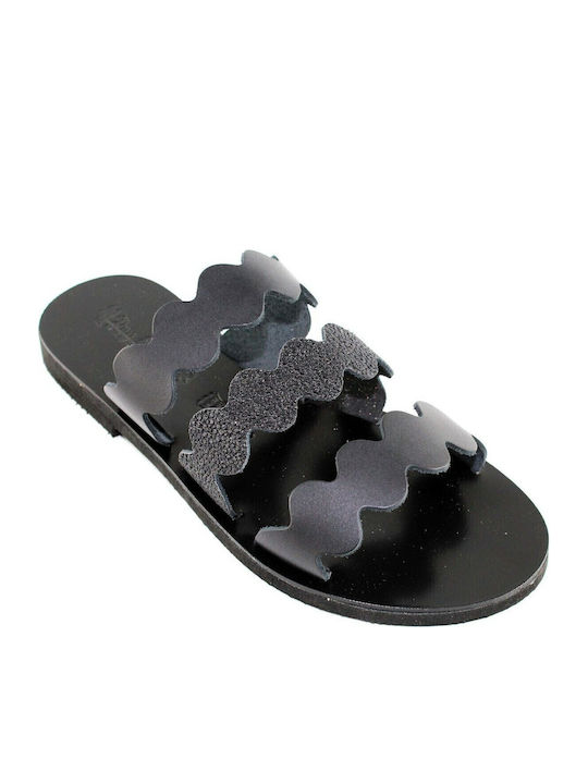 Leder Flache Sandalen für Damen in Schwarz Farbe