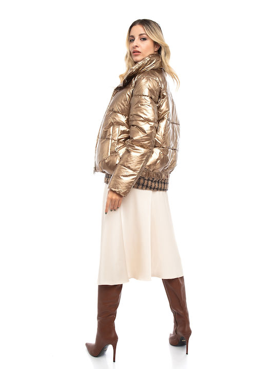 E-shopping Avenue Women's Short Puffer Jacket for Winter Gold