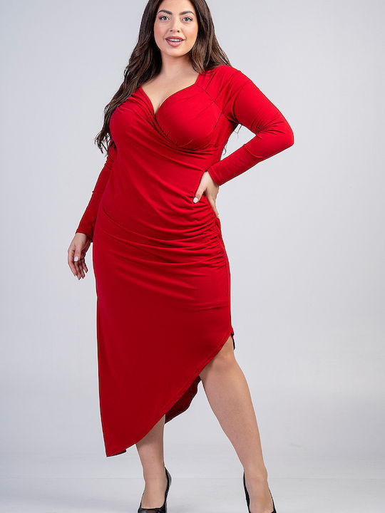 Lovesize Midi Rochie Înfășurați cu Slit Red