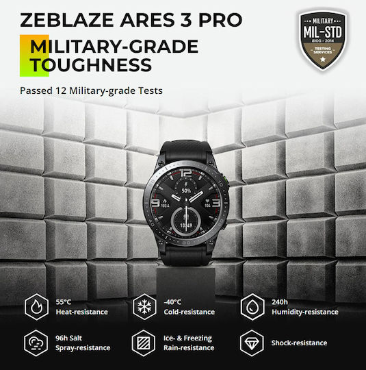 Zeblaze Ares 3 Pro 49mm Smartwatch με Παλμογράφο (Μαύρο)