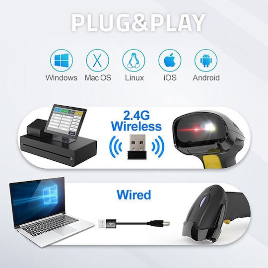 Qoltec Scanner Χειρός Ασύρματο με Δυνατότητα Ανάγνωσης 2D και QR Barcodes