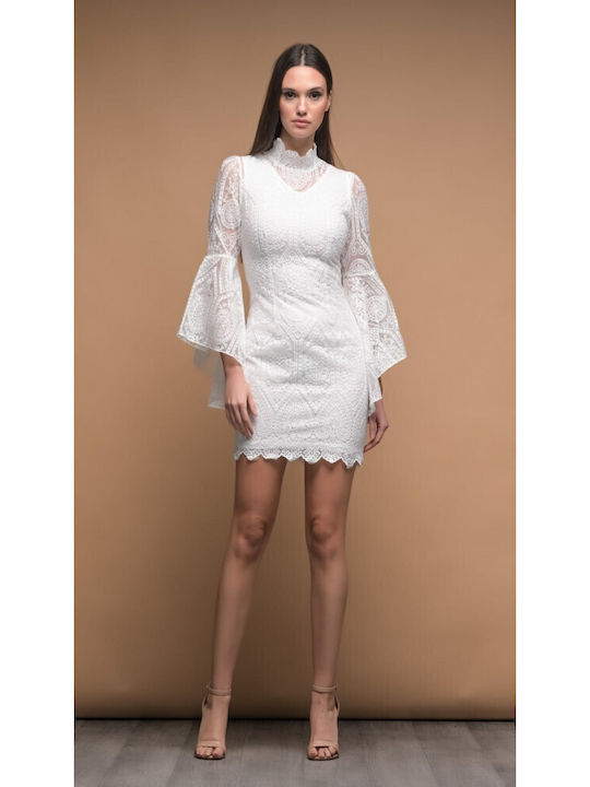 Fullah Sugah Mini Rochie de Seară cu dantelă & Transparență White