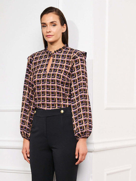 Women's Blouse Satin Long Sleeve Brown
