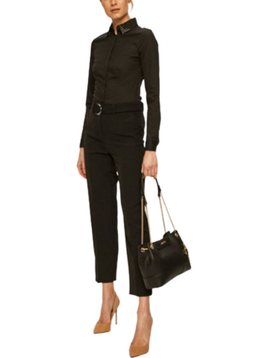 Women's Fabric Trousers Straight Line Black