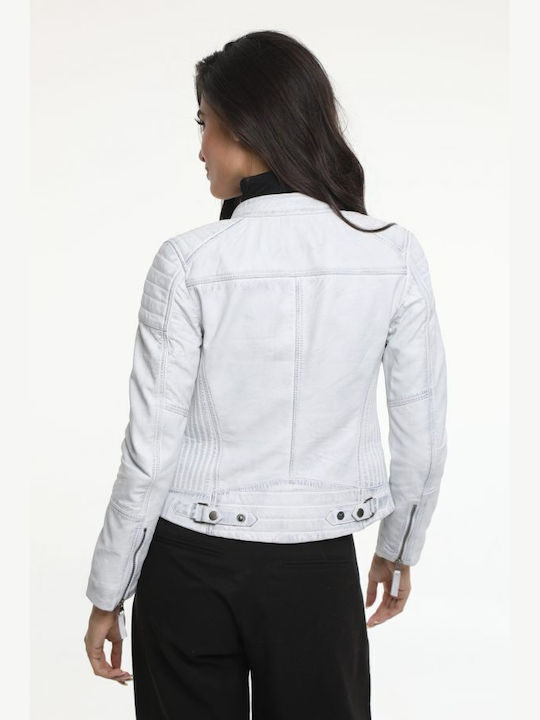 Newton Leather Women's Short Lifestyle Leather Jacket for Winter with Hood White