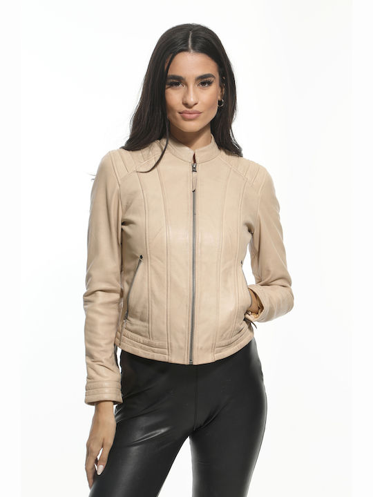 Newton Leather Women's Short Lifestyle Leather Jacket for Winter Beige