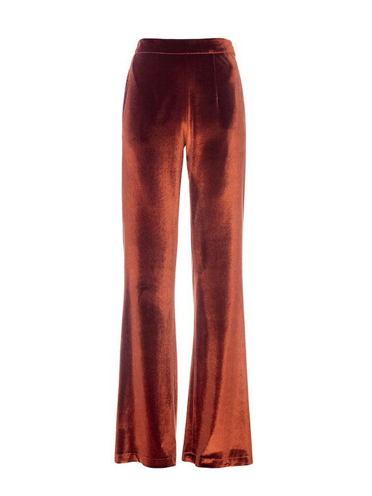 Mi-Ro Γυναικείο Ψηλόμεσο Βελούδινο Παντελόνι σε Bootcut Εφαρμογή Πορτοκαλί