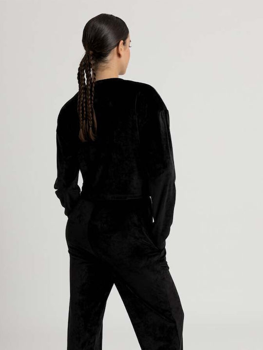 Etre Women's Crop Top Velvet Long Sleeve black