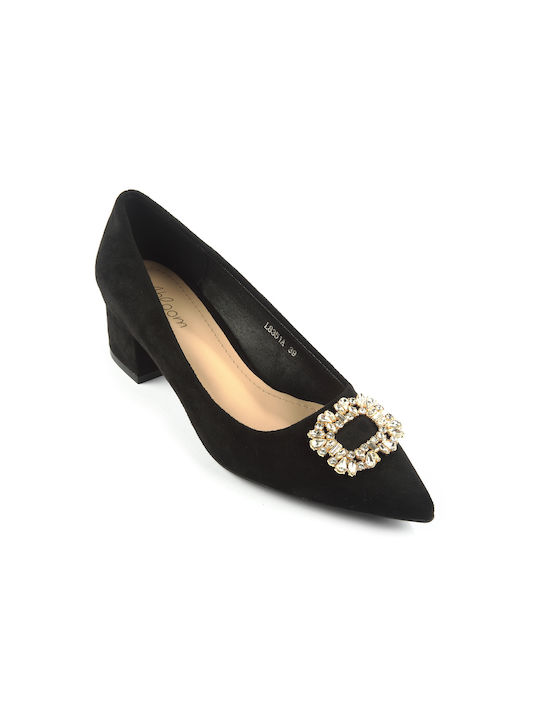 Fshoes Suede Pointed Toe Black Medium Heels