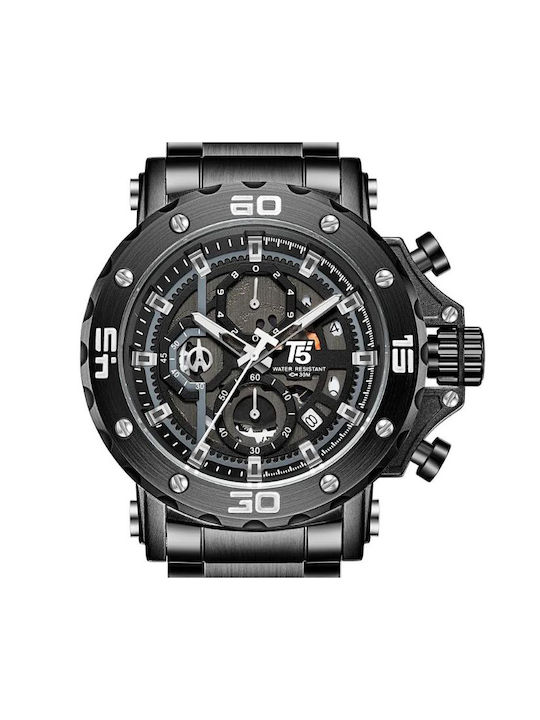 T5 Uhr Chronograph Batterie mit Schwarz Metallarmband