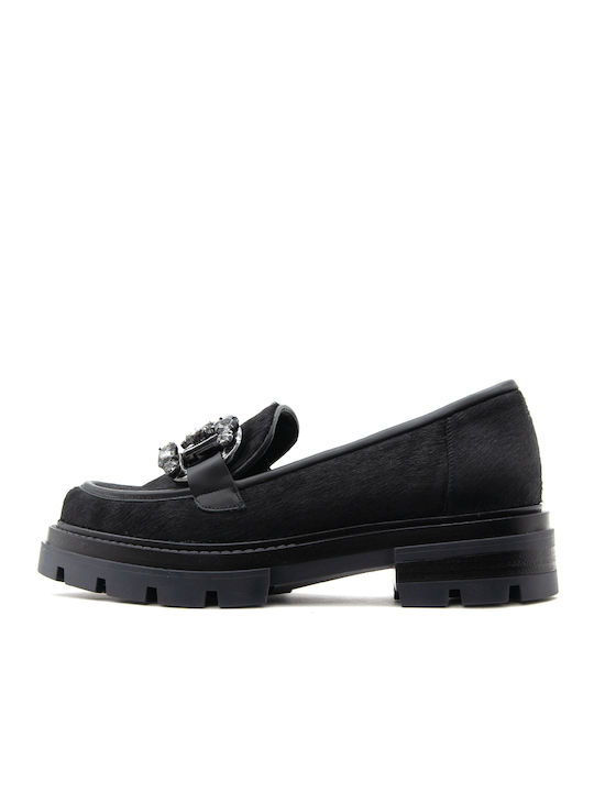 Mourtzi Patent Leather Women's Moccasins in Black Color