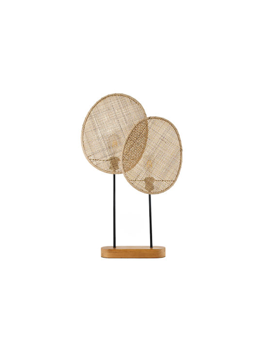GloboStar Azul Holz Tischlampe für Fassung E27 mit Beige Schirm und Basis