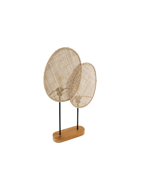 GloboStar Azul Holz Tischlampe für Fassung E27 mit Beige Schirm und Basis