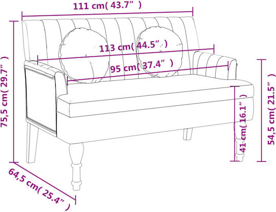 Canapea Cu Două Locuri Albastră Cu Perne Decorative 113x64.5x75.5cm