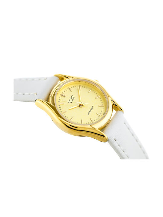 Casio Γυναικείο Ρολόι 20mm Μπαταρίας με Λευκό Δερμάτινο Λουράκι