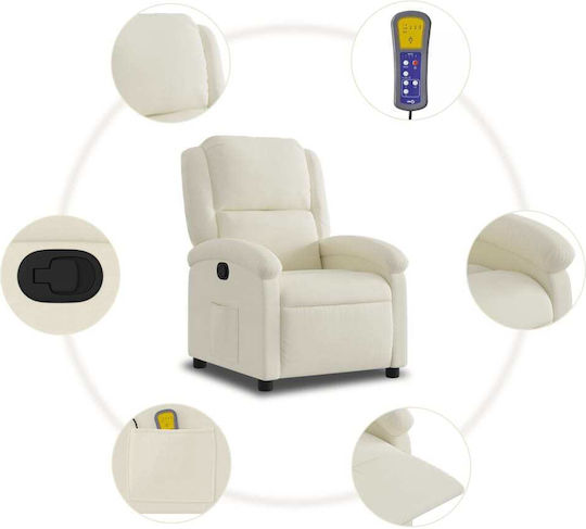 Πολυθρόνα Relax Massage με Υποπόδιο Βελούδινη Κρεμ 71x86.5x99.5cm